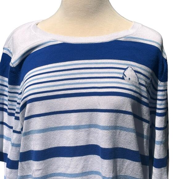Talbots Striped Cotton Sweater Womans Size 2X Blue White Nautical Whales Beachy - Picture 2 of 9